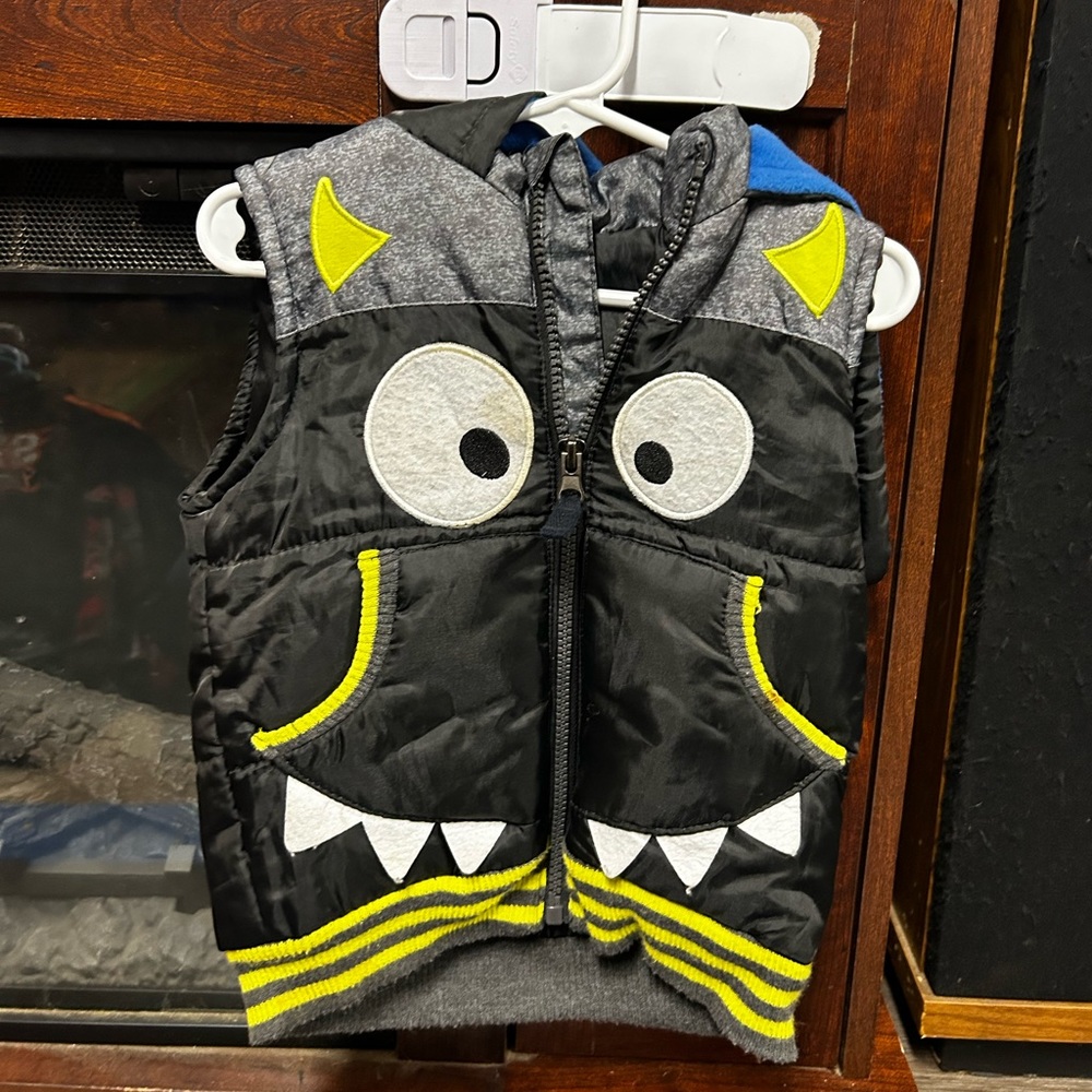 24 month zip up puffer vest monster face spiked hood